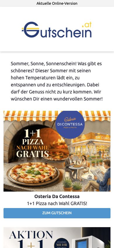 Gutschein.at Newsletter in der mobilen Ansicht mit Original-Logo und Gutscheinangebot