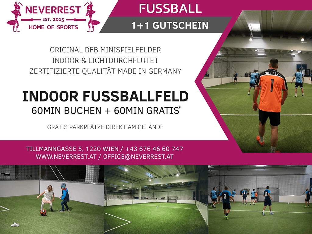 1+1 Indoor Fussbaldfeld GRATIS!